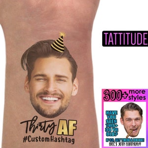 30th Birthday Party Custom Personalized Temporary Tattoos | 30th birthday for him, for her, birthday tattoos, photo tattoo, face tattoo, 40