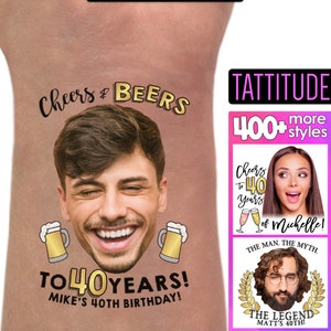 Cheers and Beers, 40 Years, 40th Birthday Favor, 40th Birthday Party, 40th Gag Gift, 40th Birthday Tattoo, Gold, tattoos, Cheers to 40 decor