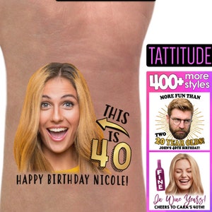 40th Birthday Party Tattoo Favors | 40th birthday for women, for man, custom tattoo, personalized tattoo, temporary, cheers to 40 years