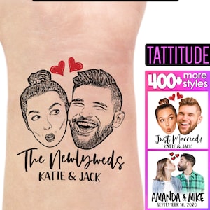 Personalized Wedding Favors Tattoos with couples faces, custom photo wedding favors for guests tattoos unique funny bulk cool, the newlyweds
