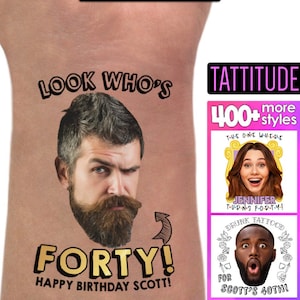 40th Birthday Party Tattoo Favors | 40th birthday for women, for man, custom tattoo, personalized tattoo, temporary tattoos, face tattoo