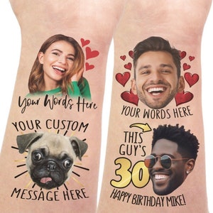 Custom Face Temporary Tattoos Grooms Photo Bachelorette Birthday Party Favors Funny Gift Personalized Face Cutout Dogs Pet cropped decor