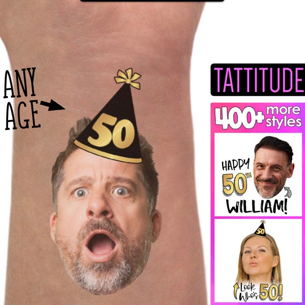 Birthday Tattoos, Custom Temporary Tattoos, Custom Tattoos, Custom Face Tattoos, Photo Temporary Tattoos, Couple Tattoos, Face Tattoos, 50th