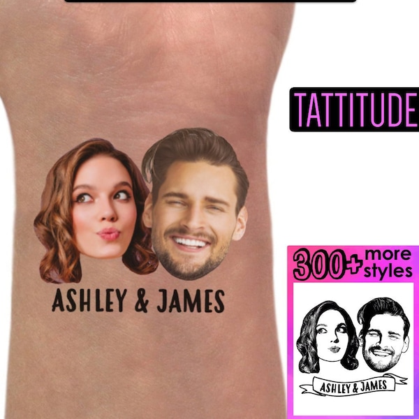 Photo Temporary Tattoo, Wedding Tattoo, Wedding Favors, Custom Portrait, Head Tattoo, Face Tattoo, Couple Tattoo, Bride Tattoo, Groom Tattoo