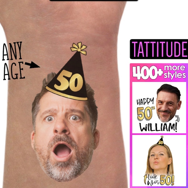 50th Birthday Party Favors | 50 and fabulous, fifty and fabulous, cheers to 50 years, 50th birthday for women, for men, custom tattoos, gift