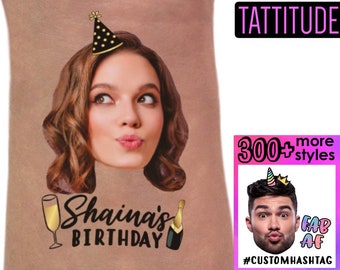 Birthday Party Photo Tattoos, Face Tattoos | Custom, Personalized, Temporary, Photo, Face, Picture, gift for her, him, 30th, 40th, 21st