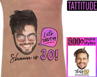 30th Birthday Party Custom Personalized Temporary Tattoos | 30th birthday for him, birthday tattoos, photo tattoo, face tattoo, 40, Party