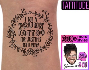 30th Birthday Party Custom Personalized Temporary Tattoos | 30th birthday for her, for him, birthday tattoos, face tattoo, 40th, tattitude