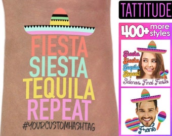 Fiesta Siesta Tequila Repeat custom temporary tattoos | bachelorette, personalized tattoo, bachelorette party fiesta, birthday party fiesta