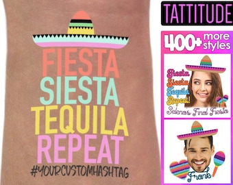 Fiesta Siesta Tequila Repeat custom temporary tattoos | bachelorette, personalized tattoo, bachelorette party fiesta, birthday party fiesta