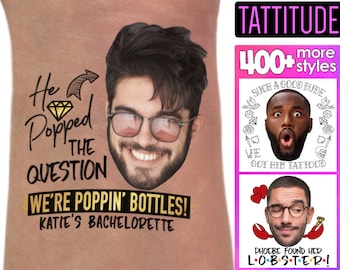 Bachelorette party gift, man tattoos, guy face tattoo, couple face tattoos, wedding tattoos, personalized face, bridesmaids gifts for her