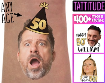 Birthday Tattoos, Custom Temporary Tattoos, Custom Tattoos, Custom Face Tattoos, Photo Temporary Tattoos, Couple Tattoos, Face Tattoos, 50th