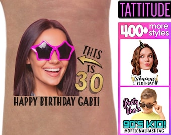 This is 30 30th Birthday Party Tattoos for her, for him | gift, decorations, party favors, party decorations, photo, face, tattoo, custom