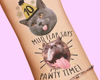 custom temporary tattoo dog, Custom Face Tattoo, Birthday Tattoo, Party Favors, dog face tattoo, tattoo mom dog collar, dog cat pet tattoo
