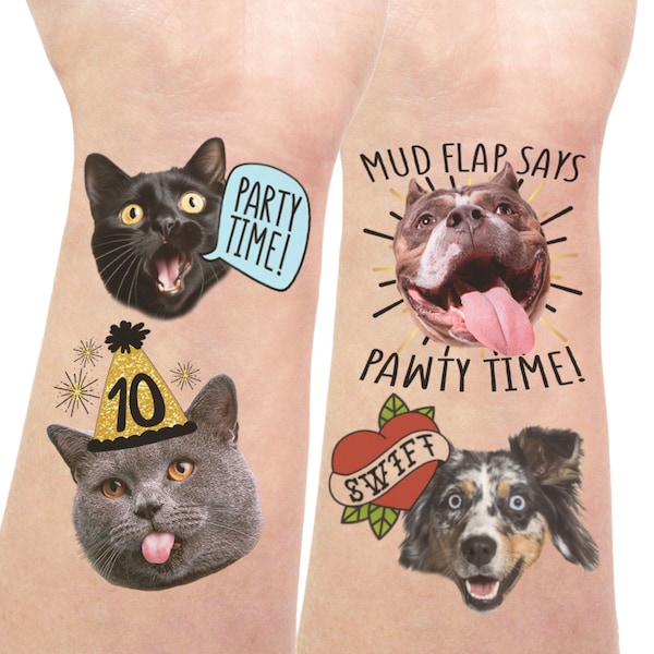 Pet Tattoos, Pet Temporary Tattoos Custom Personalize Tattoos Custom Pet Tattoo Pet Face Tattoos Pet Birthday Tattoos Dog Cat Portrait Art