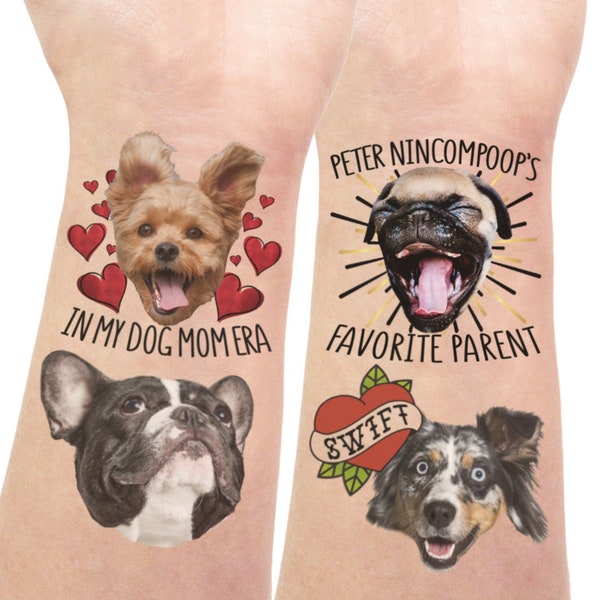 Dog Portrait Tattoos Gift, Dog Face Tattoo Gift for Dog Lover Gift for Dog Owner Dog Mom Dad Era Dogs Photo Name Fur Parent Pawrent Pet Art