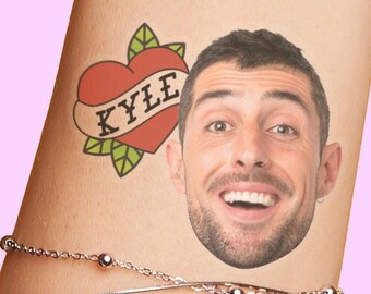 Tattoo Heart Party Tattoos Favors Birthday Bachelorette, Traditional Mom Face Cutout, Custom Personalized grooms face funny gift for her him