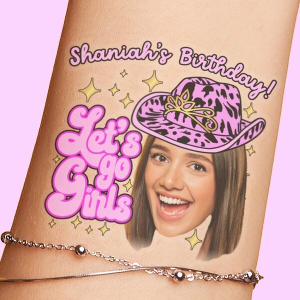 Birthday Party Temporary Tattoo Favors - Decor for Her Decorations, Disco Cowgirl, 16th, 21st, 30th, 40th, 50th Lets Go Girls, unique gift