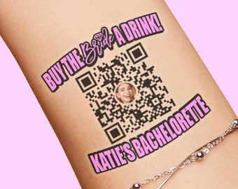 QR Code Temporary Tattoos, Bachelorette Bachelor Party Favors, Buy The Bride a Drink QR code Stickers, Wedding Birthday, Venmo Cash App scan