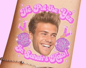 He Put the Yee in Her Haw Bachelorette Tattoos, Personalized Grooms Face Temporary Tattoos for Bachelorette Party Favors, Face Cutout Decor