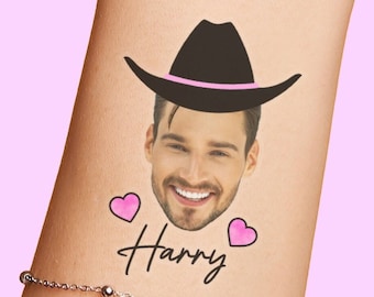 Grooms Face Tattoos with Cowboy Hat, Bachelorette Party Tattoos Favors, Nashville Bachelorette, Austin Texas Bachelorette Same cowboy custom