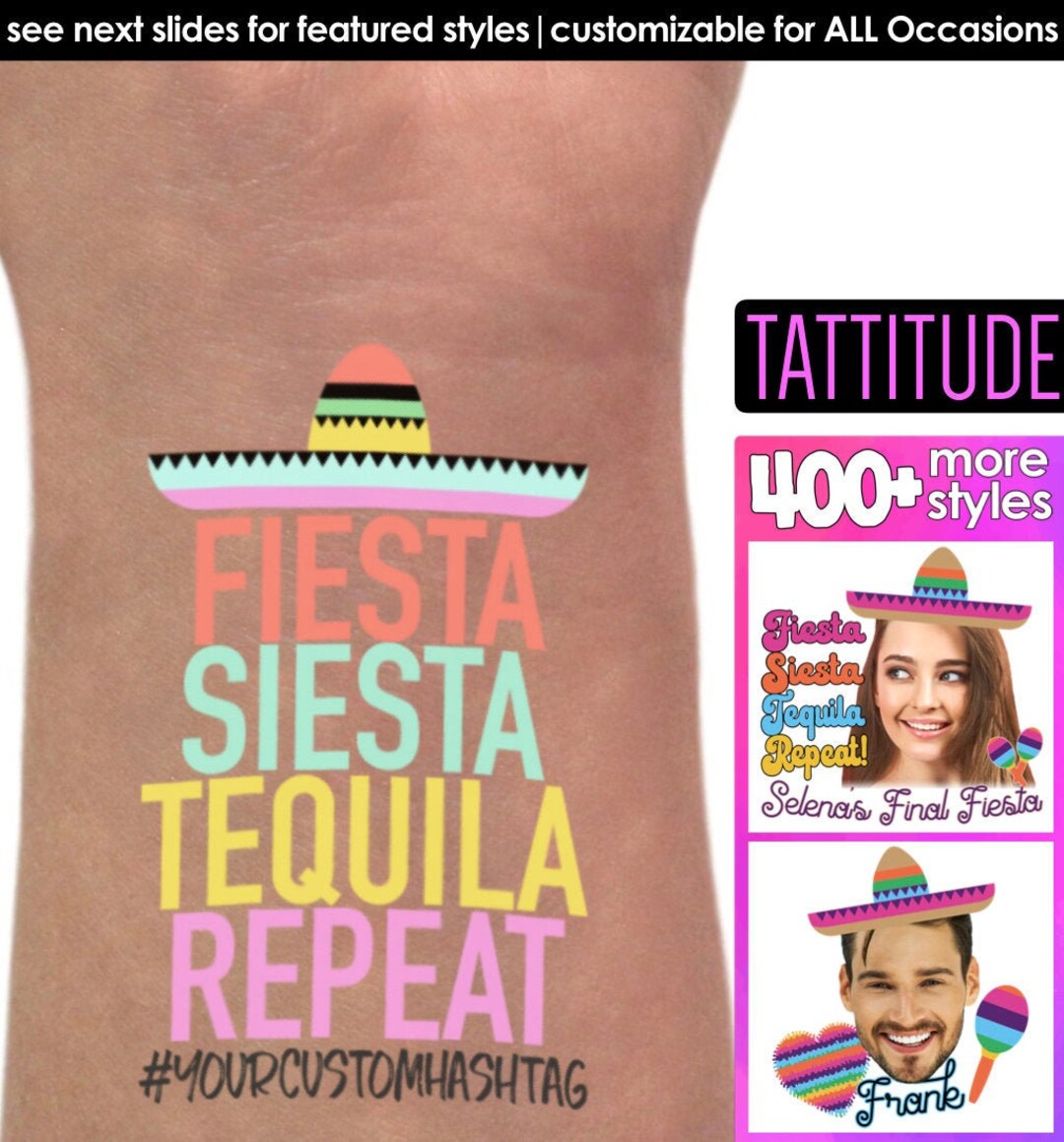Fiesta Siesta Tequila Repeat Custom Temporary Tattoos | Bachelorette ...