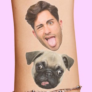 Custom Face Temporary Tattoos Grooms Photo Bachelorette Birthday Party Favors Funny Gift Personalized Face Cutout Dogs Pet big cropped head