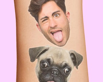 Custom Face Temporary Tattoos Grooms Photo Bachelorette Birthday Party Favors Funny Gift Personalized Face Cutout Dogs Pet big cropped head