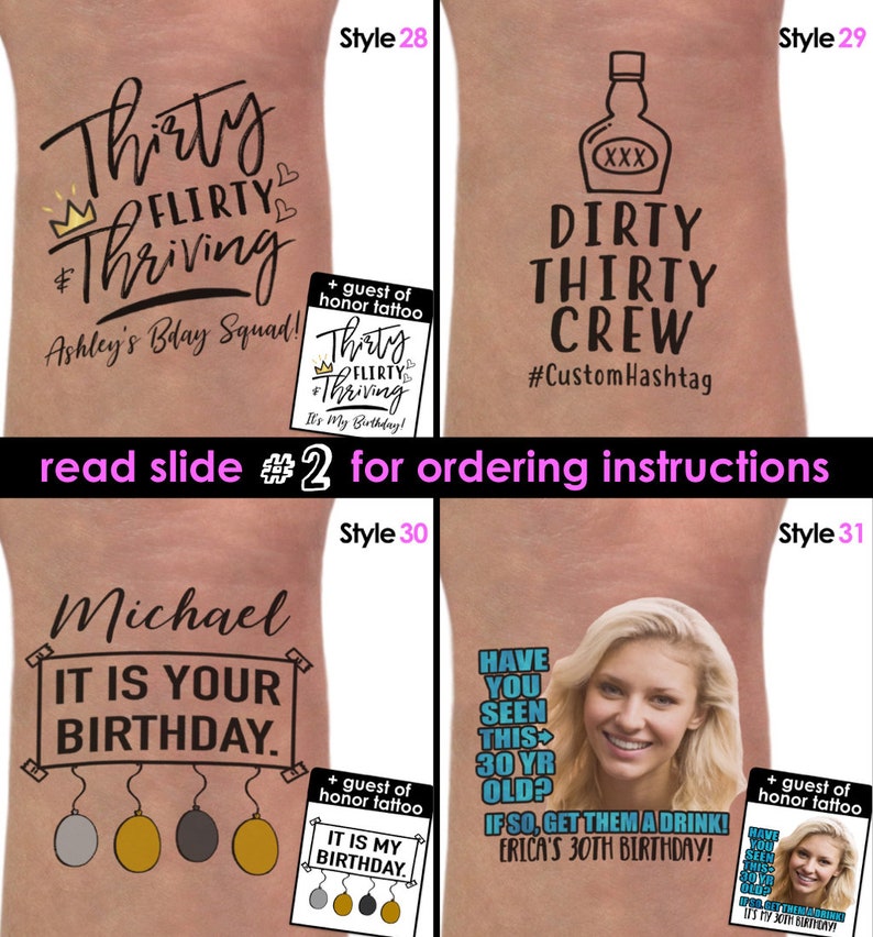 30th Birthday Party Favors 30th birthday for her, for him, dirty 30, thirsty thirty 30, flirty 30 thirty, custom tattoos, thirty af, decor image 9