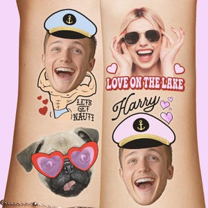 Love On The Lake Bachelorette Tattoos Party Favors, Personalized Lake Club Bachelorette Groom Face Tattoo, Lake Wife, hiking camp bach, blue