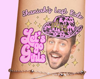Lets Go Girls Bachelorette Party Tattoos Favors Retro Country Austin Nashville Theme Cowgirl Hat pink cowboy Grooms Face Tattoo Last Ride