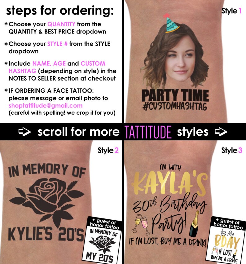 30th Birthday Party Custom Personalized Temporary Tattoos  image 2
