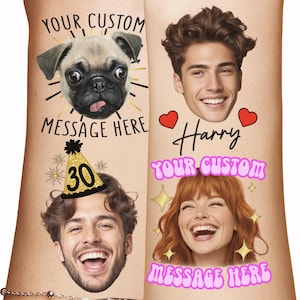 Custom Face Temporary Tattoos Grooms Photo Bachelorette Birthday Party Favors Funny Gift Personalized Face Cutout Dogs Pet cropped decor