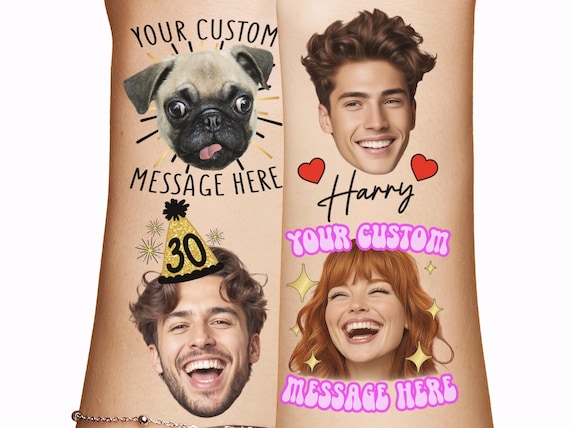 Custom Face Temporary Tattoos Grooms Photo Bachelorette Birthday Party Favors Funny Gift Personalized Face Cutout Dogs Pet cropped decor