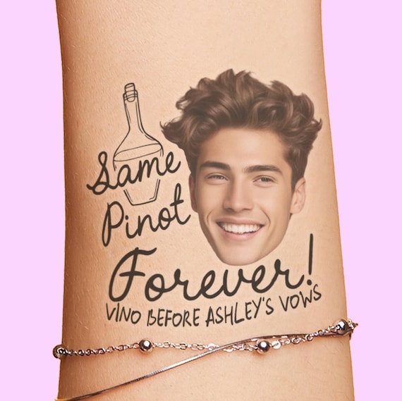 Same Pinot Forever Bachelorette Party Tattoos Favors, Vino Before Vows Grooms Face Tattoo, Wine Club Bachelorette Winery Bridal Shower Decor