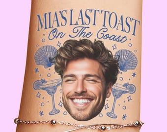 Last Toast On The Coast Bachelorette Party Favors Custom Face Tattoos, Bachelorette Tattoos, Beach Bachelorette, Coastal Destination bach