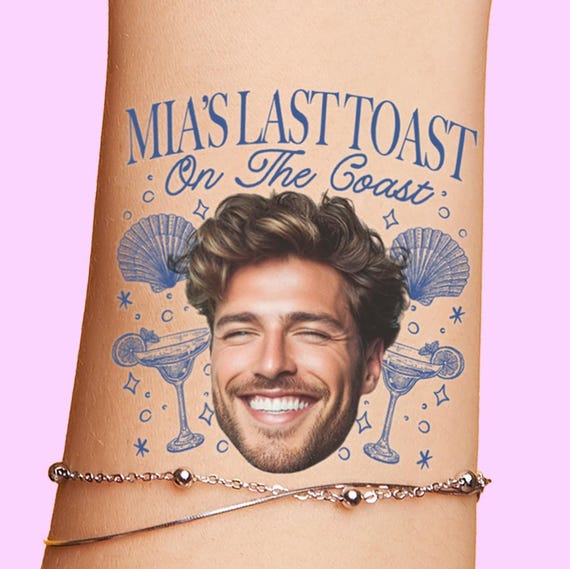 Last Toast On The Coast Bachelorette Party Favors Custom Face Tattoos, Bachelorette Tattoos, Beach Bachelorette, Coastal Destination bach