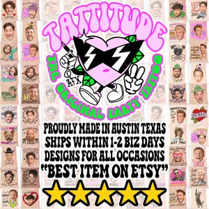 May include: A collection of greeting cards with various illustrations and text, including a central design of a heart-shaped character with sunglasses. The cards feature portraits and phrases like "Happy Birthday" and "Sorry Ladies".