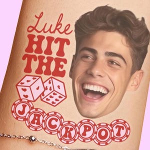 Lucky in Love Las Vegas Custom Bachelorette Party Tattoos, Custom Personalized hit the jackpot groom face temporary tattoo favors heart dice