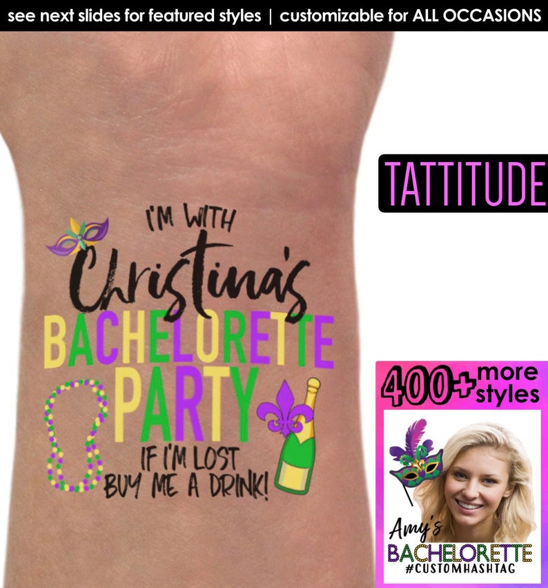 New Orleans Tattoos Bachelorette Party Favor, Custom Tattoo, New Orleans Bachelorette, Personalized Tattoo, Mardi Gras, Fake Tattoo, NOLA image 1