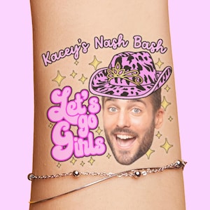 Nash Bash Nashville bachelorette party Custom Tattoos, country theme bachelorette, groom face tattoo, brides last ride, smashed in nash