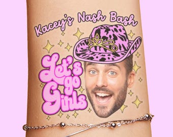 Nash Bash Nashville bachelorette party Custom Tattoos, country theme bachelorette, groom face tattoo, brides last ride, smashed in nash