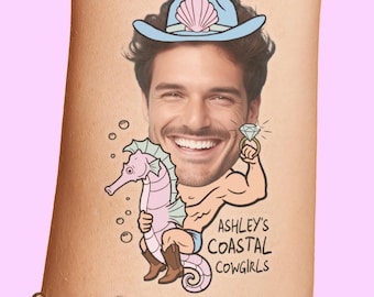 Coastal Cowgirl Bachelorette Party Grooms Face Tattoo Favors, custom tattoos western beach bachelorette decorations, Found Her Cowboy