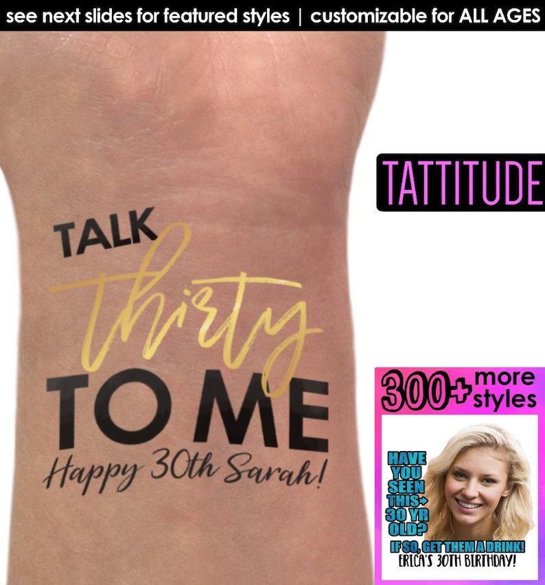 Talk Thirty To Me Tattoo Flash Tat custom Gold Tattoo 30th Birthday Tattoo 30th Birthday Foil Tattoo Dirty Thirty Dirty 30 Tattoo