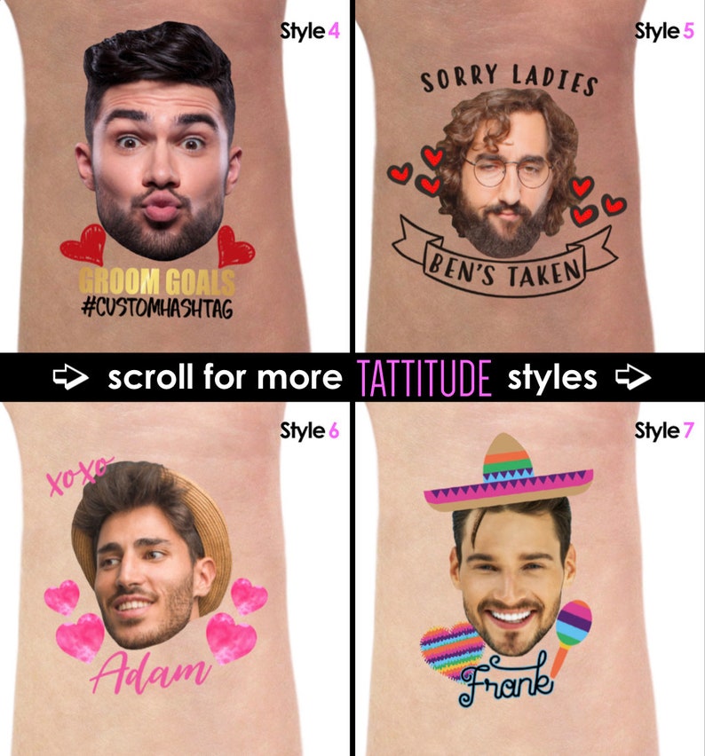 Groom Face Tattoos Bachelorette Party Tattoos Custom Etsy
