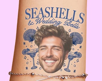 Seashells and Wedding Bells Coastal Bachelorette Party Tattoos Favors, Last Toast on the Coast Beach Bach, Groom Face Tattoos Decor Carolina