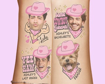 Same Cowboy Forever Bachelorette Party Tattoos Decorations, Last Rodeo Settlin down Favors Last Hoe Down Cowgirl Bridal Party cowboy hats