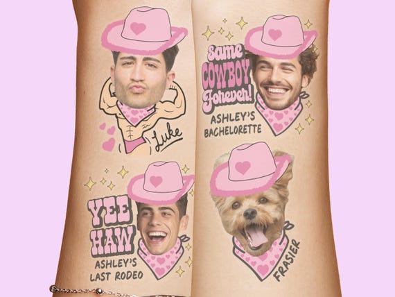 Same Cowboy Forever Bachelorette Party Tattoos Decorations, Last Rodeo Settlin down Favors Last Hoe Down Cowgirl Bridal Party cowboy hats