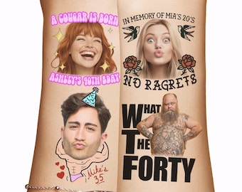 Funny Custom Tattoo Birthday Party Favors for Gift Bags, Customizable photo cutout tattoos personalizable phrases, stuffer ideas 40th 50th