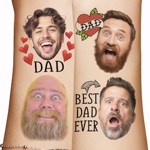 Custom Dad Tattoos personalized with fathers face, gift idea for dad, gift for father, funny gifts for dad, cheap gift, father figure, daddy